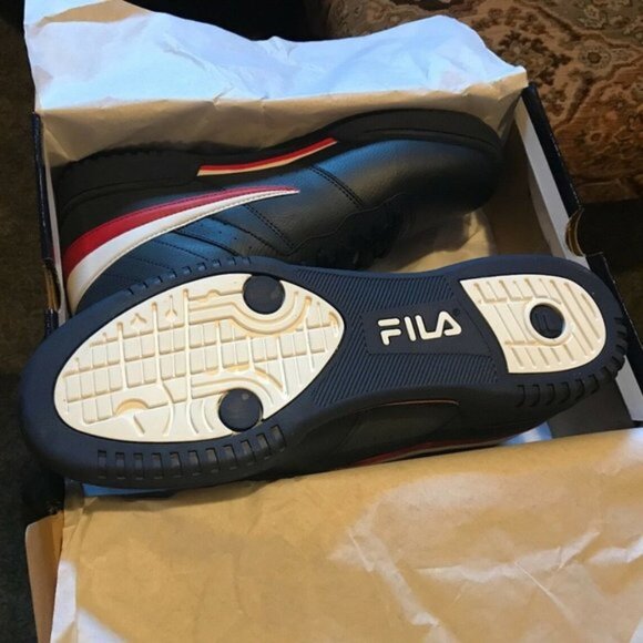 NEW Fila F13 Sneakers Navy White Red High Top 10.5 - Picture 5 of 6